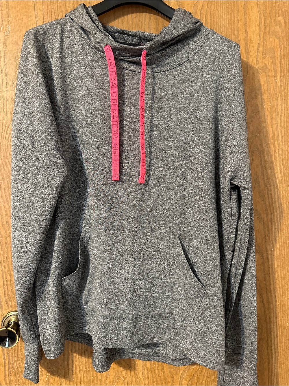 Material Girl Gray Hoodie with Pink Drawcords